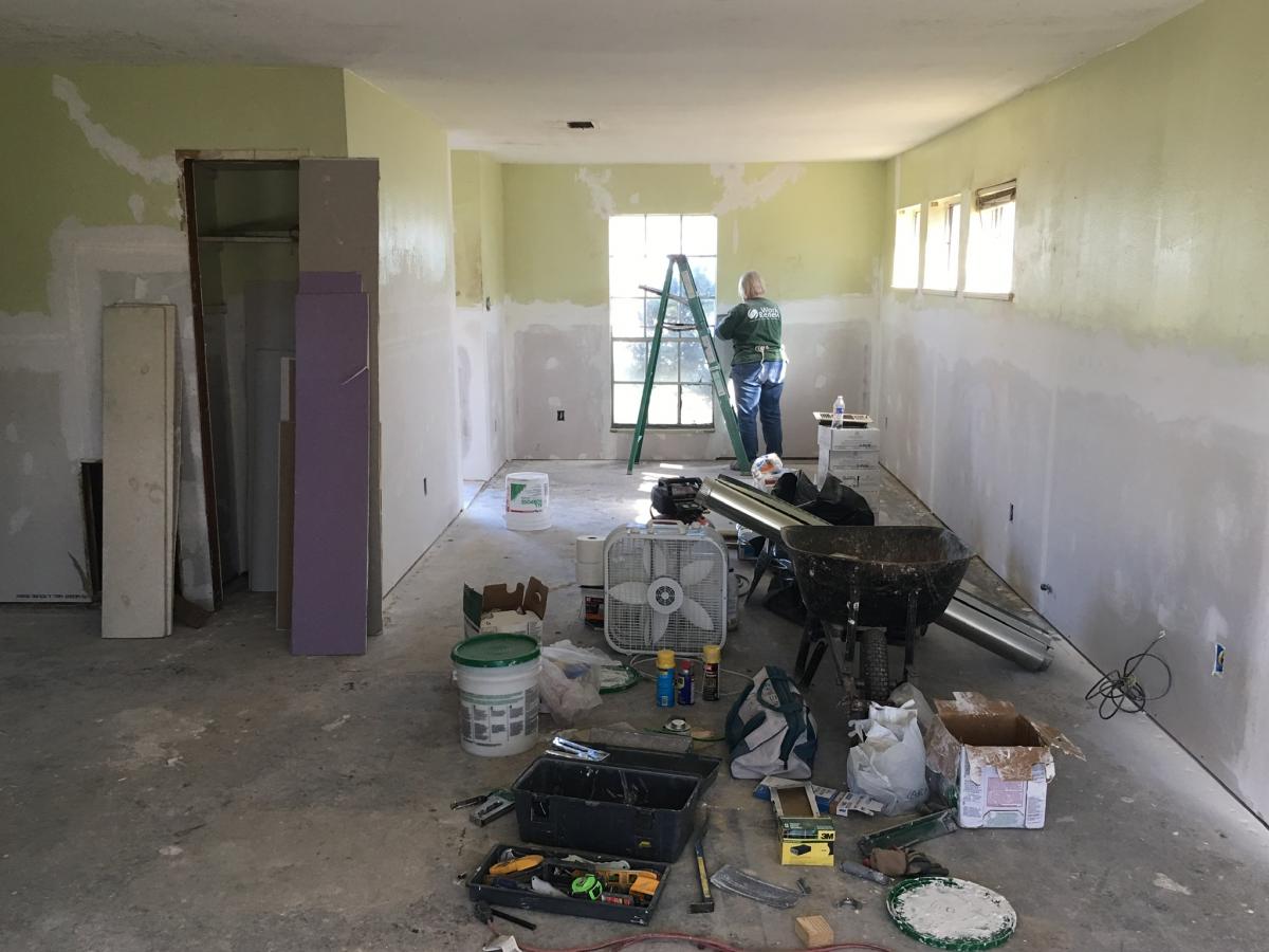 the interior of a home getting new walls and full of tools