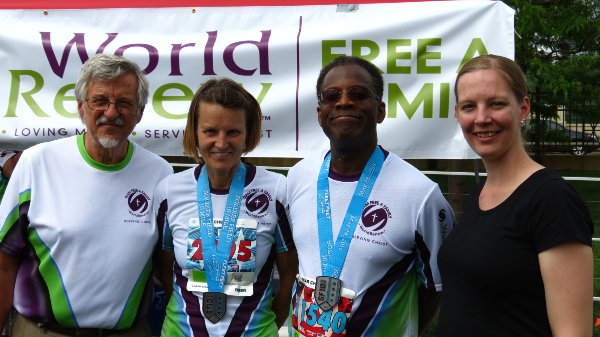 runners after finishing race for World Renew raised awareness of injustice 