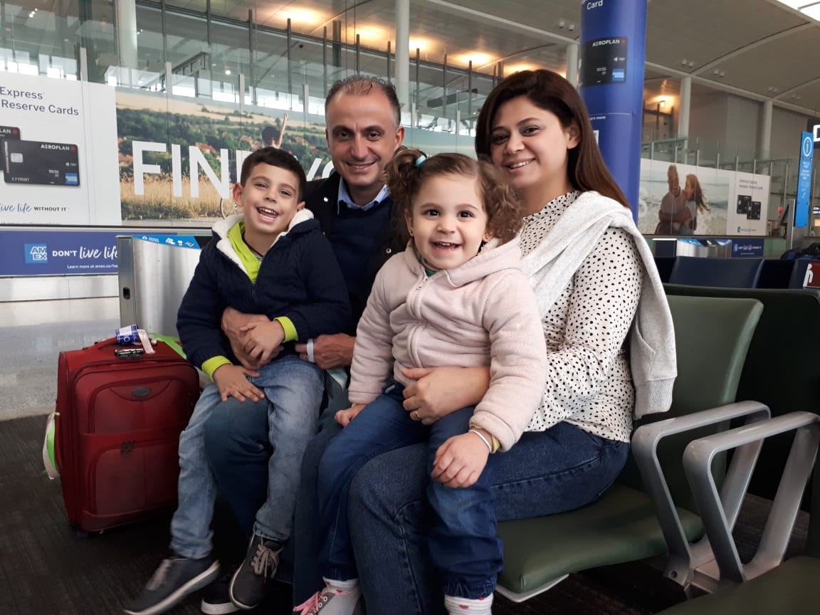 A refugee family upon arriving in Canada