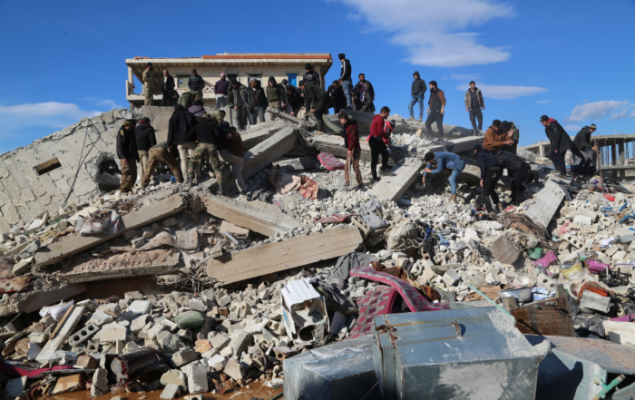 Survivors in the rubble after the earthquake in Lebanon and Syria.