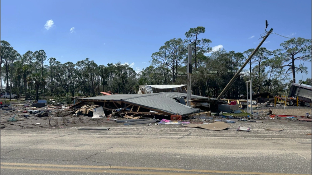 Collapsed building after Hurricane Helene